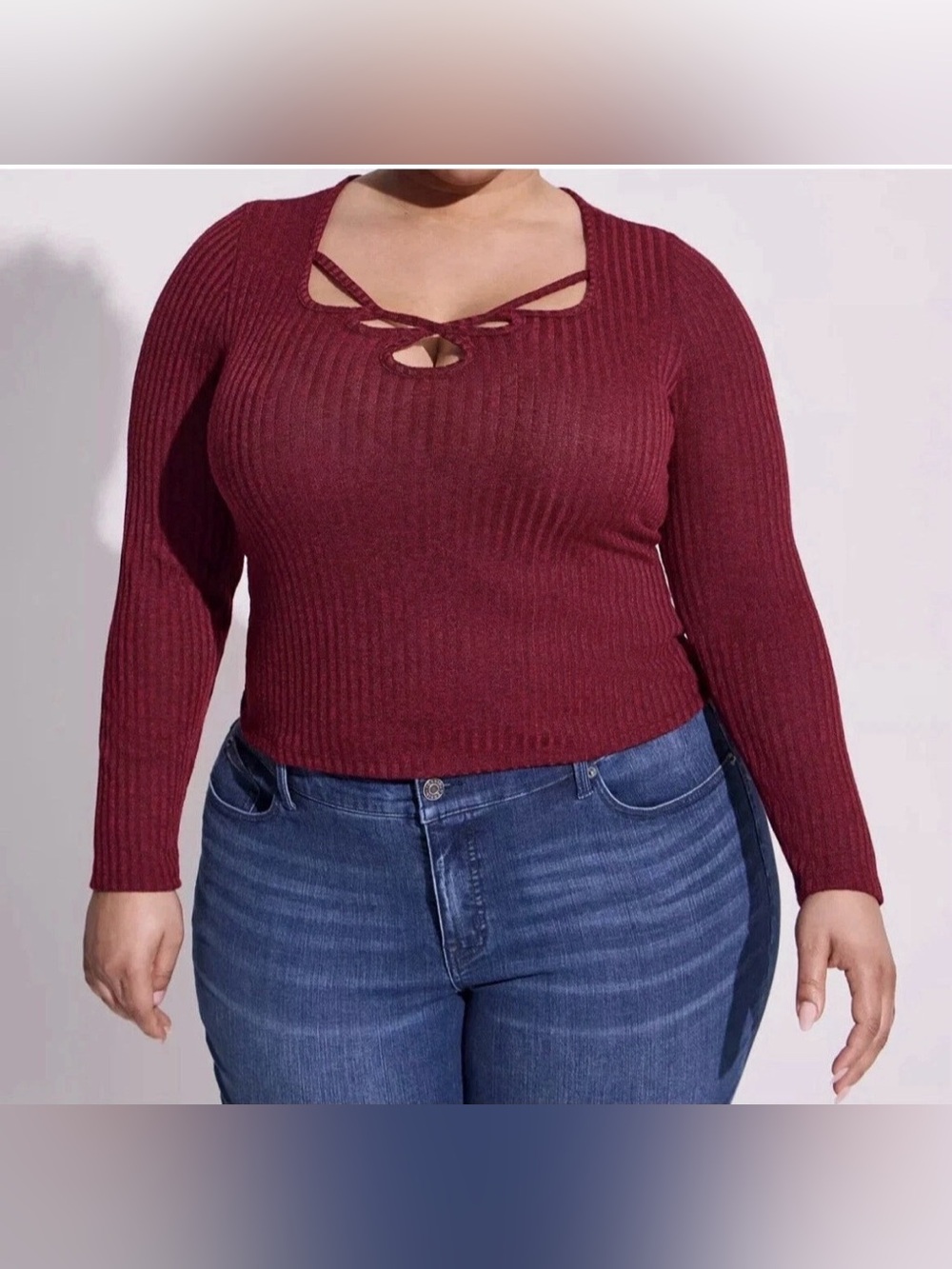 NEW Torrid Brushed Rib Scoop Neck Long Sleeve Crop Tee Burgundy Red 4X